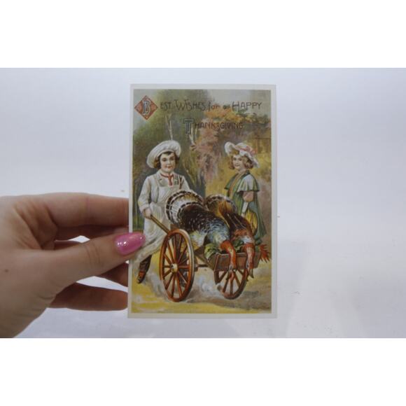 Best Wishes for a Happy Thanksgiving, Children with Turkeys, Rare Postcard, - Picture 1 of 2